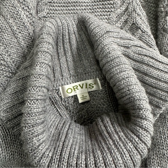 Orvis Gray Cableknit Wool Blend Turtleneck Long Sleeve Sweater, Medium - Picture 6 of 8